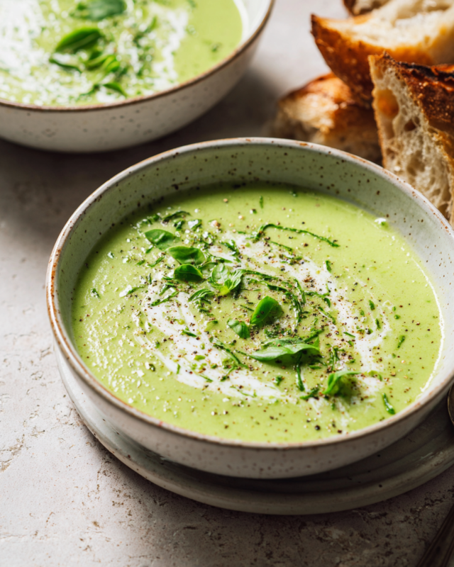Creamy Courgette Soup for the Holidays Creamy courgette soup in a bowl, garnished with herbs, perfect for chilly evenings and holiday meals