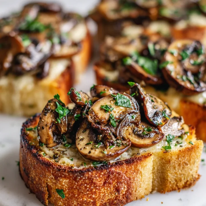 Creamy mushroom toast served on crusty sourdough with a sprinkle of fresh parsley.
