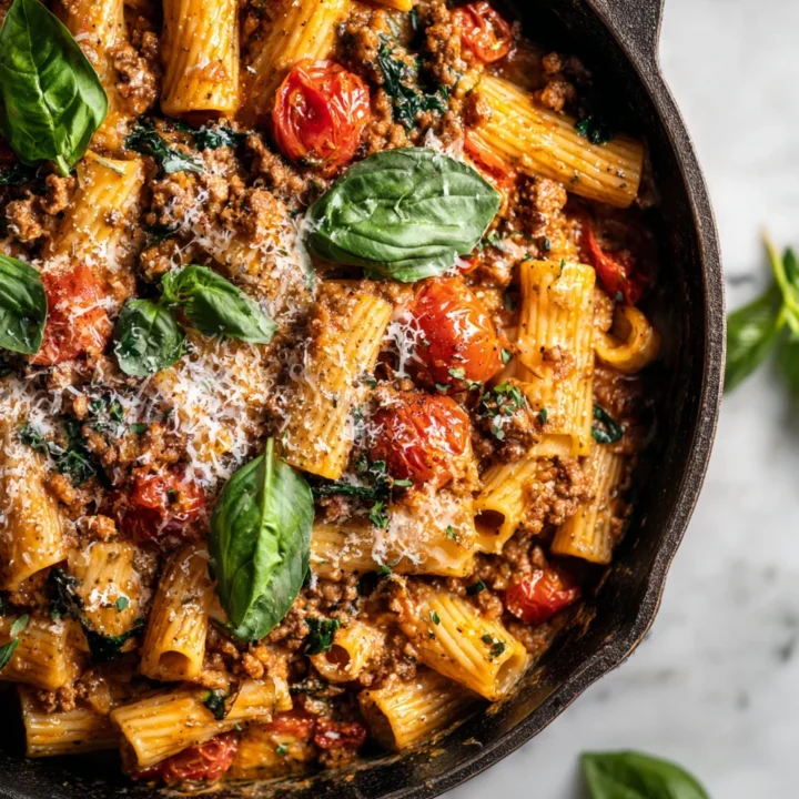 Creamy Tuscan-inspired rigatoni with pork mince showcasing rich flavors and autumn warmth, perfect for family gatherings.