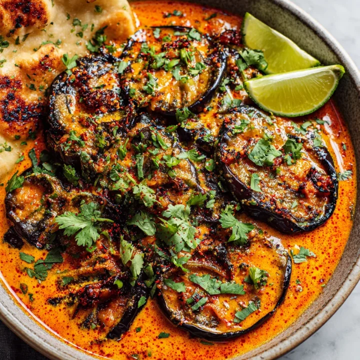 The Smoky Delight of Grilled Aubergine Curry Grilled aubergine curry showcasing smoky and vibrant flavors, perfect for cozy dinners and gatherings.