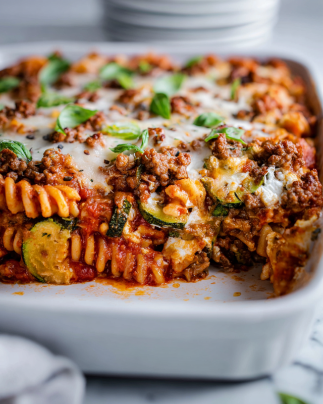Baked Ziti-Inspired Pasta Bake with wholesome ingredients for a lighter holiday dish.