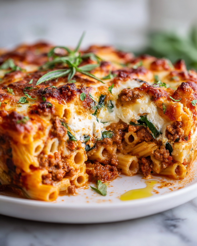 Baked Ziti-Inspired Pasta Bake with wholesome ingredients for a lighter holiday dish.