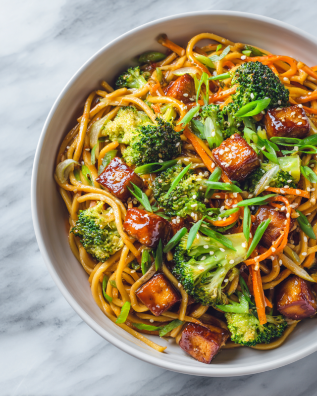 Quick and Nutritious Healthy Noodle Bowls Vibrant Healthy Noodle Bowls with tofu and mixed vegetables for a quick meal.