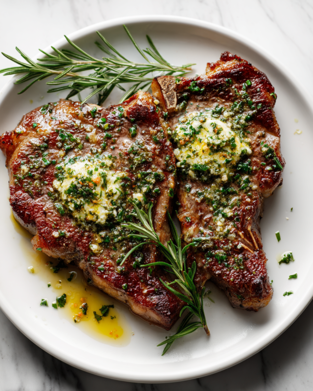 Delicious herb compound butter ready to elevate steak dishes, made with fresh herbs and garlic.