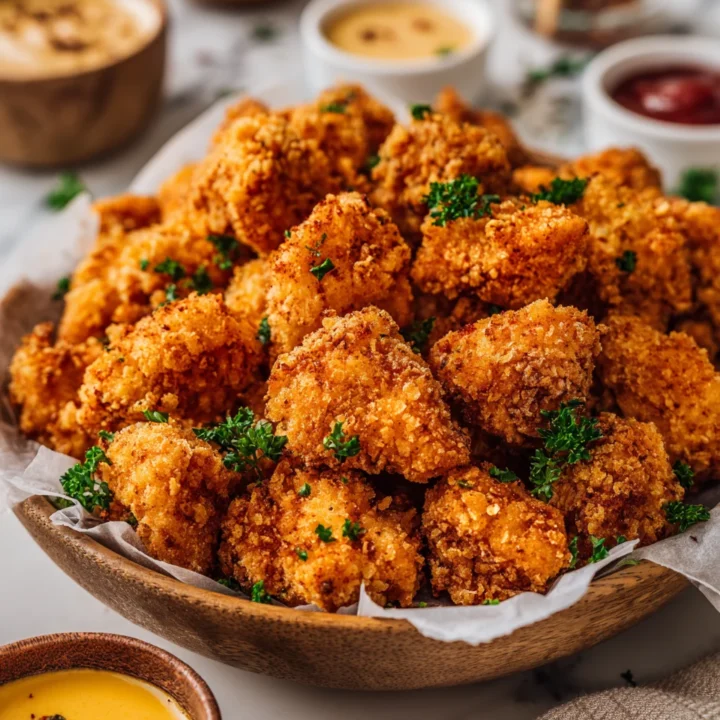 Crispy KFC-style popcorn chicken, a delicious deep-fried treat, perfect for game day or holiday gatherings. Recipe featuring marination and seasoning.