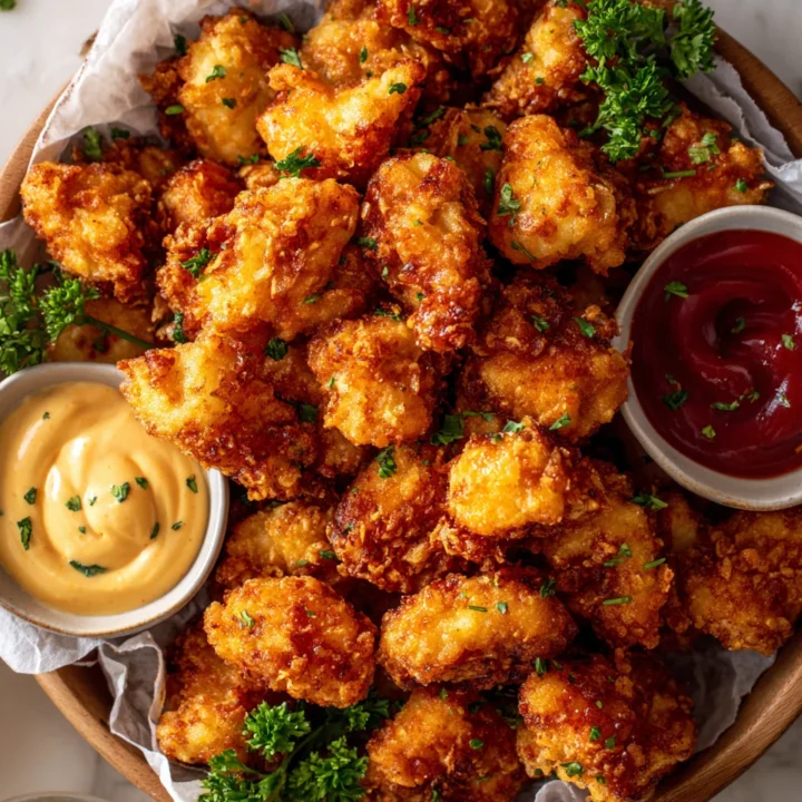 Crispy KFC-style popcorn chicken, a delicious deep-fried treat, perfect for game day or holiday gatherings. Recipe featuring marination and seasoning.