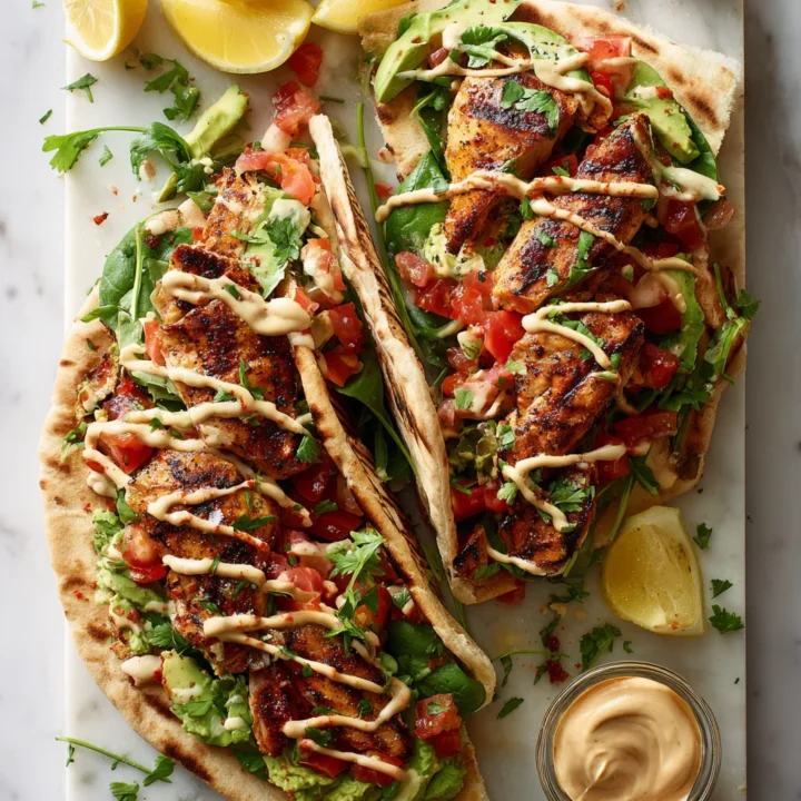 Grilled chicken wrapped in pitta bread with fresh vegetables for a flavorful holiday meal.