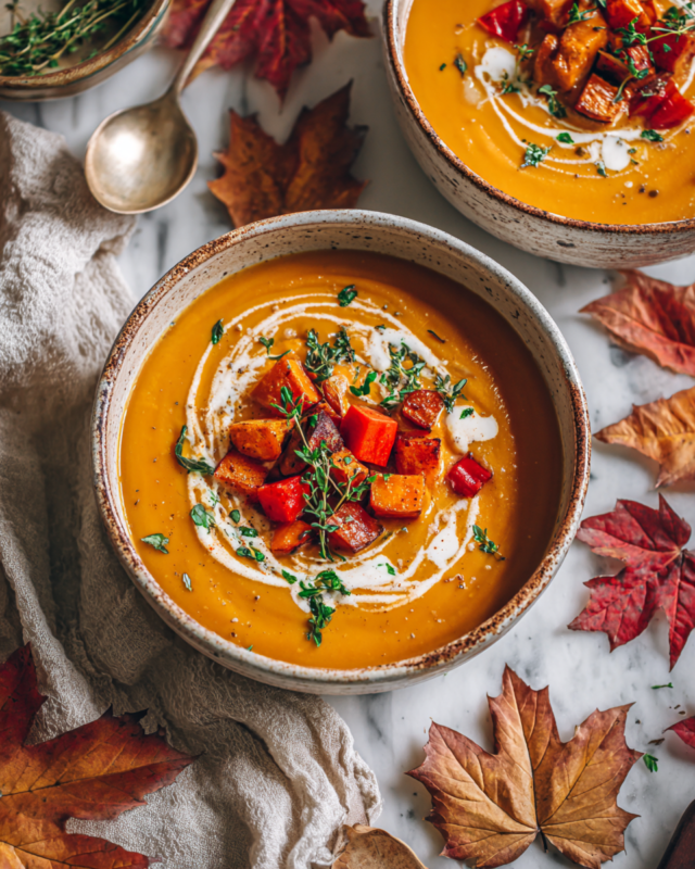 Creamy roasted vegetable soup made with seasonal ingredients for a cozy holiday meal. Perfect for chilly days with rich flavors.