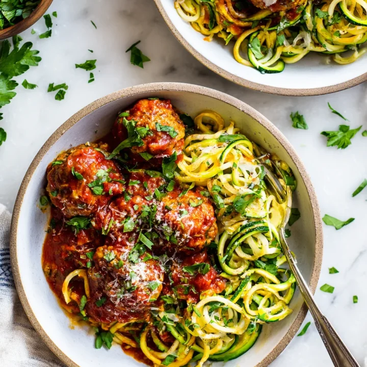 Turkey Meatball Marinara with Courgettie and Wholewheat Spaghetti, a healthy and hearty meal ideal for autumn gatherings.