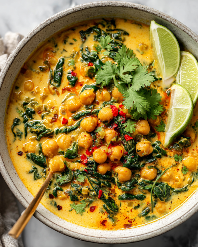 Comforting Lentil and Chickpea Curry for Autumn Bowl of comforting lentil and chickpea curry with spices and coconut milk, perfect for autumn meals.