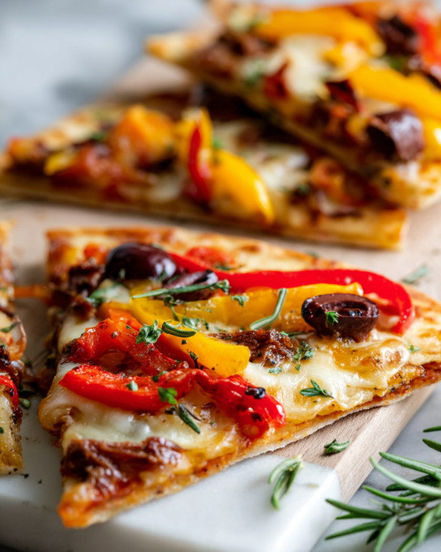 Quick and crispy tortilla wrap pizza topped with fresh ingredients