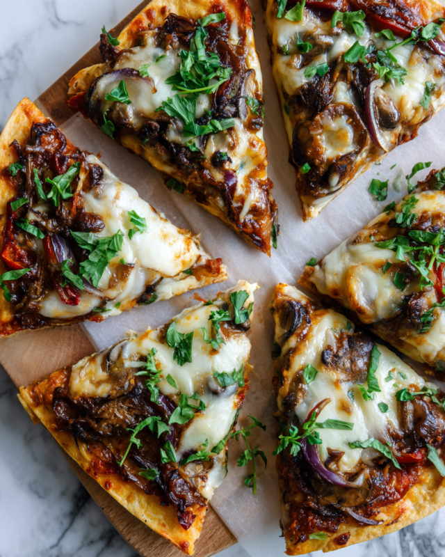 Quick and crispy tortilla wrap pizza topped with fresh ingredients